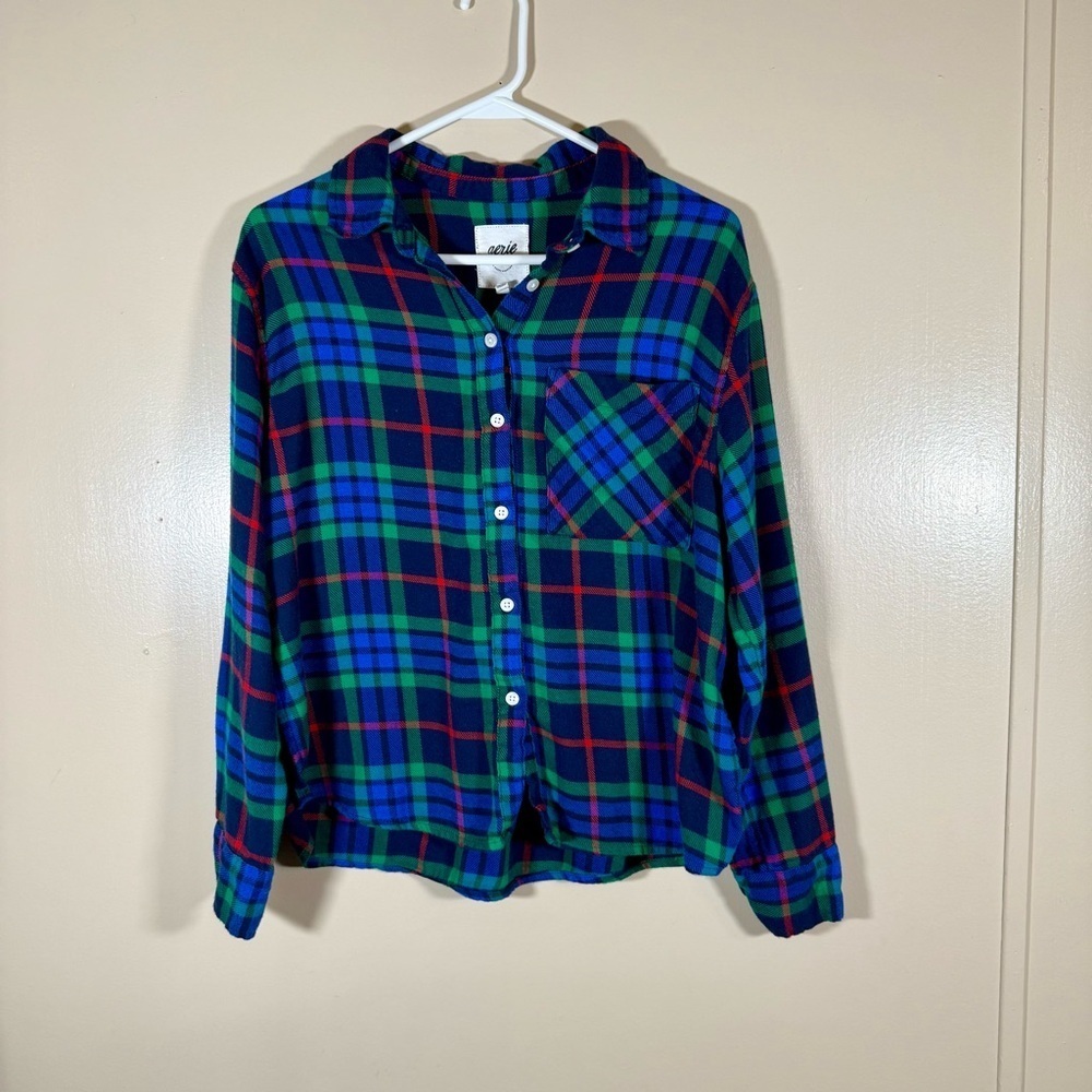 Aerie Women’s Oversized Plaid Flannel Button-Up Shirt Size XS